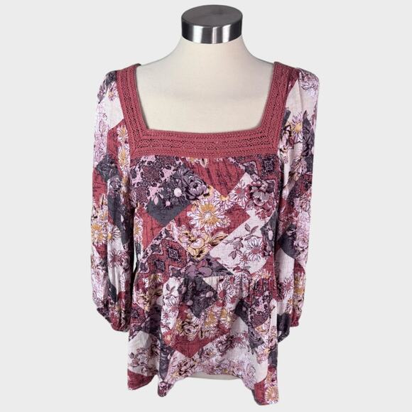 Maurices Womens Medium Square Neck Pink Floral Shirt Rayon - Picture 1 of 6